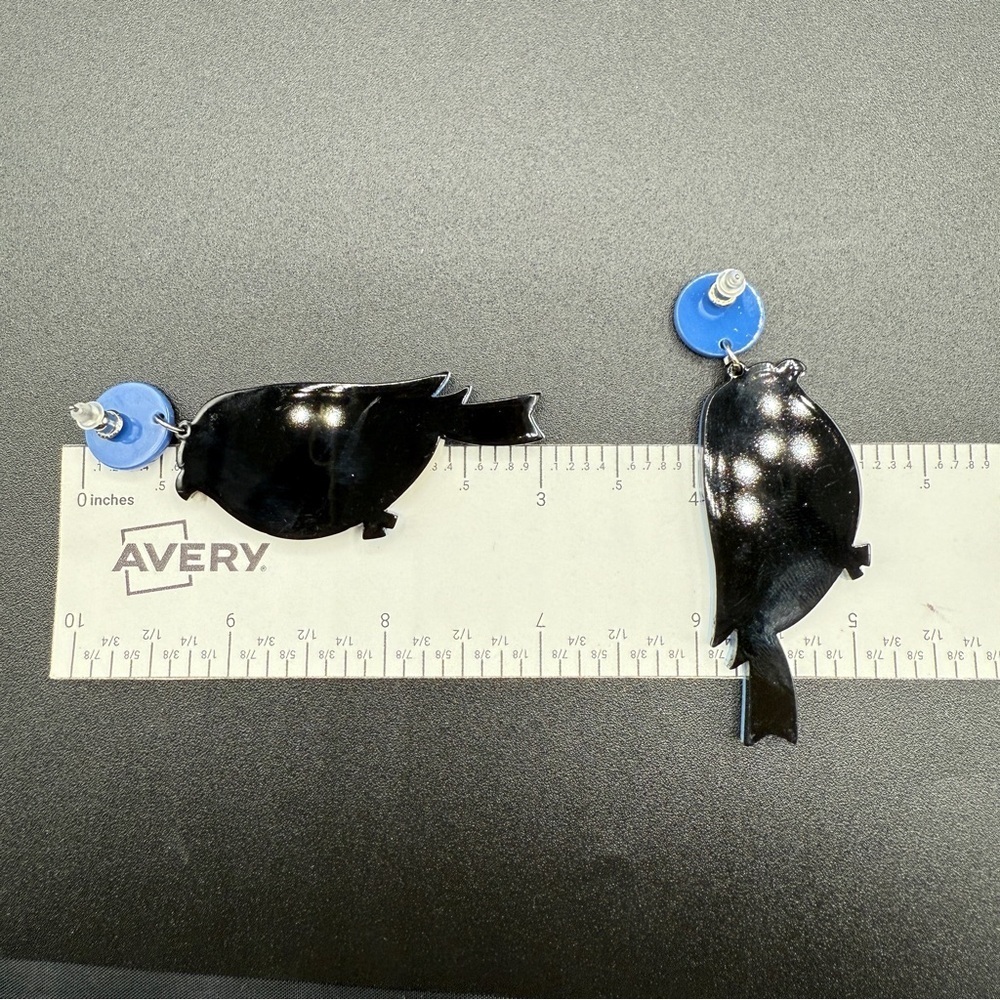 Blue Parrot Chunky Acrylic Bird Earrings - Picture 8 of 10